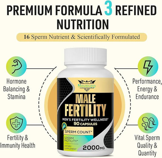 Fertility Supplements for Men, Male Prenatal Vitamins -Optimal Sperm Count, Motility and Strength, 2000MG Mens Fertility Supplements with Maca Root for Conception - Packs of 2