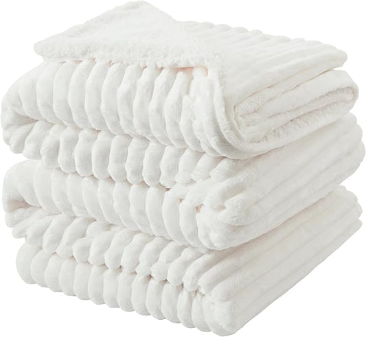 INFIIXSO Sherpa Fleece King Size Blanket - Super Soft & Warm Striped Fleece, Cozy Plush Fluffy Large Bed Blanket All Season Use (Off White, 104x90 Inches)