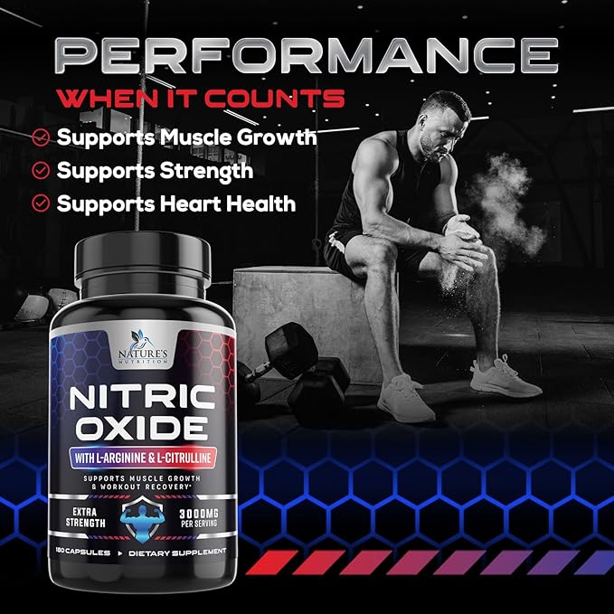 Nitric Oxide Booster Extra Strength 3000mg - L Arginine 3X Strength Nitric Oxide Supplements for Men and Women, Citrulline, Supports Muscle, Heart Health & Energy Supplement, Non-GMO - 180 Capsules