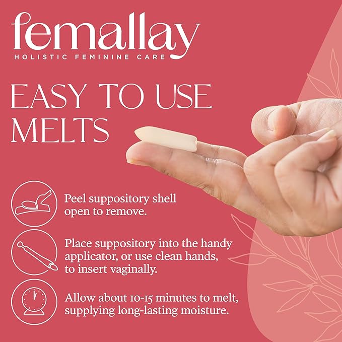 Femallay Organic Vaginal Moisturizing Suppository Melts - 100% Natural Suppositories for Vaginal Odor and Dryness Relief, Ultra-Hydrating Fast-Acting Comfort (Blueberry)