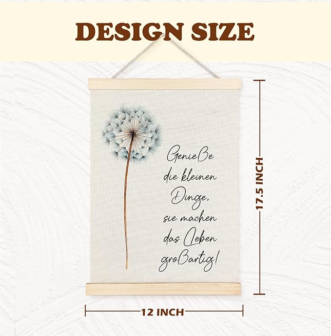 Yomisex Inspirational German Dandelion Wish Wall Art Poster, Positive Affirmations Wall Decor, Motivational Wildflower Botanical Canvas Prints Wall Art Framed for Home Office, 12x16 Inch