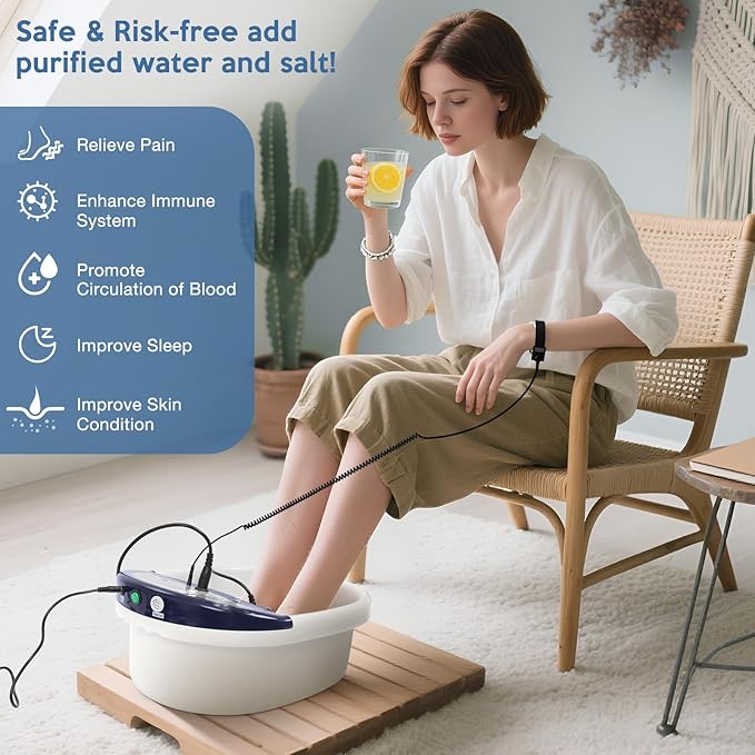 Ionic Foot Bath Detox Machine, Ion Detox Foot Bath Cleanse, LED Display Spa with Heated Belt, Wrist Strap, Arrays, Liners (Portable Handbag)