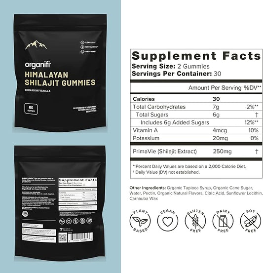 Organifi Shilajit Gummies - Himalayan Shilajit for Men and Women with PrimaVie Shilajit, 40-Plus Trace Minerals, and More - Hormone Balancer, Boosts Cellular Energy, Beats Fatigue, and More, 60 Count
