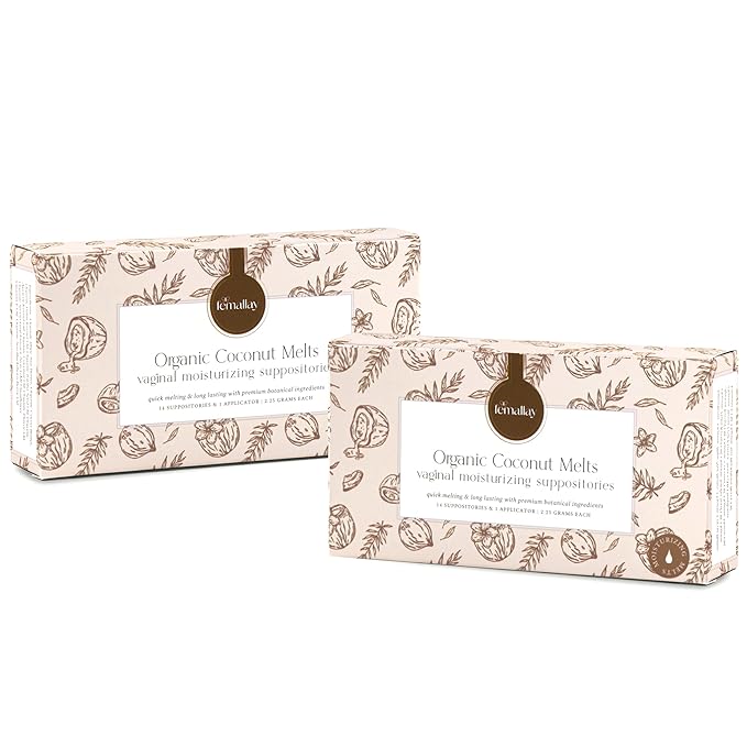 Femallay Organic Vaginal Moisturizing Suppository Melts - 100% Natural Suppositories for Vaginal Odor and Dryness Relief, Ultra-Hydrating Fast-Acting Comfort (Coconut- 2 Pack)
