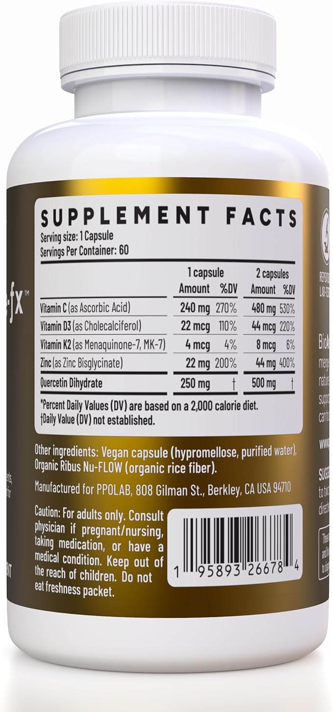 Immune-fx™ Advanced Chelated Zinc Ionophore Immune Support & Allergy Health Supplement, Quercetin 500mg, Antioxidant Vitamin C, D3, K2 MK7, Promotes DNA, Heart, Lung, Sinus Health, 60 Vegan Capsules