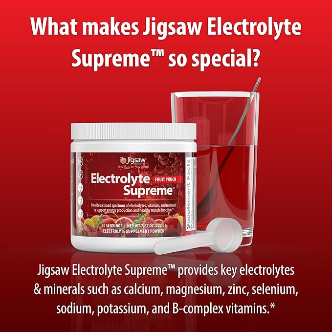 Jigsaw Health Electrolyte Supreme | Broad Spectrum of Electrolytes + Trace Minerals | Fruit Punch Flavor | 60 Servings (Jar)