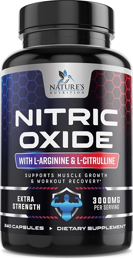 Nitric Oxide Booster Extra Strength 3000mg - L Arginine 3X Strength Nitric Oxide Supplements for Men and Women, Citrulline, Supports Muscle, Heart Health & Energy Supplement, Non-GMO - 240 Capsules