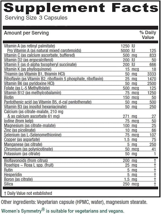 Vitanica Women's Symmetry, High Potency Multivitamin and Mineral, Vegan/Vegetarian, 90 Capsules