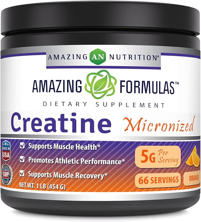 Amazing Formulas Micronized Creatine Monohydrate Powder Supplement | 5000 mg Per Serving | Ideal Pre & Post Workout Supplement | Made in USA (1 LB, Orange)