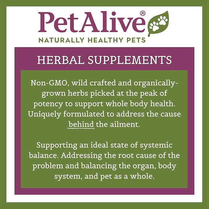 PetAlive Skin and Coat Tonic - All Natural Herbal Supplement for Cat and Dog Skin Health and Shiny, Glossy Coats - 60 Veggie Caps