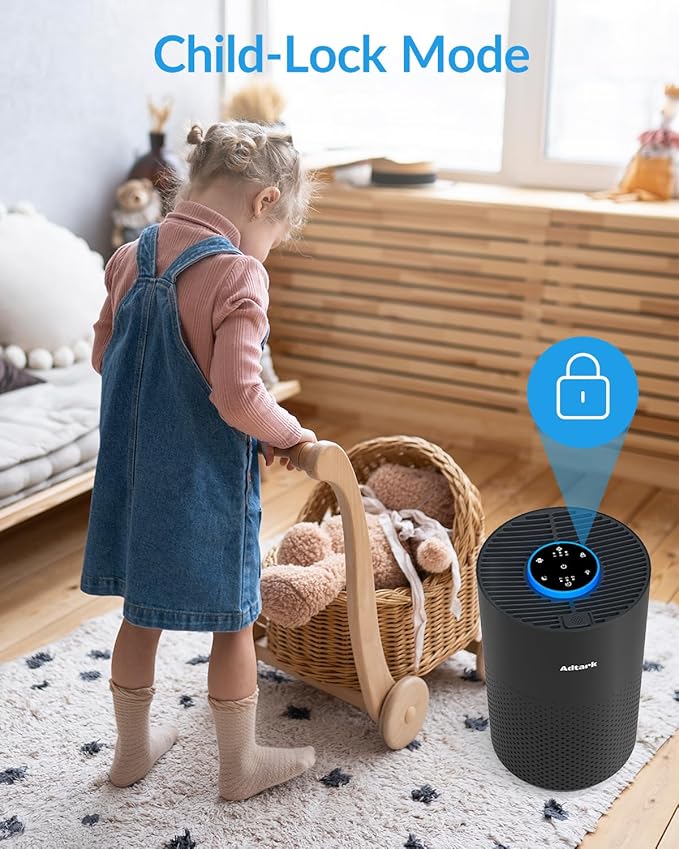 Air Purifiers for Home Bedroom, ADTARK Air Cleaner with H14 True HEPA 3-in-1 Filter, Sleep Mode & Aroma Function, 3 Light Modes, Room Air Purifier with 3 Timer for Office, Dorm, Hotel (Black)
