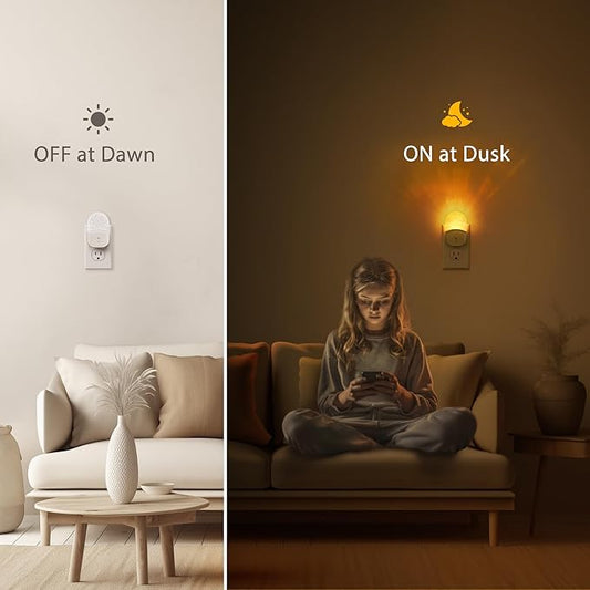 DORESshop Led Night Lights Plug into Wall, 4 Packs Amber Dimmable Dusk to Dawn Night Light for Bedroom, Kids Room, Bathroom