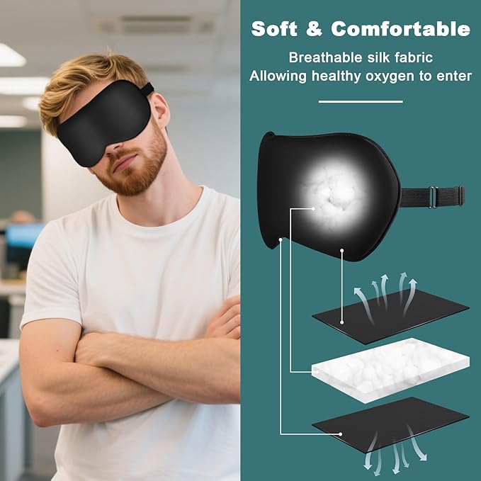 Sleep Mask, Real Natural Pure Silk Eye Masks with Adjustable Strap for Sleeping, Mulberry Silk Eye Sleep Shade Cover, Block Light Reduces Puffy Eyes Traveling Gifts