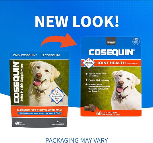 Nutramax Cosequin for Dogs Joint Health Supplement, Contains Glucosamine for Dogs, Chondroitin, MSM and Omega-3s, Supports Joint and Skin and Coat Health, Soft Chews, 60 Count