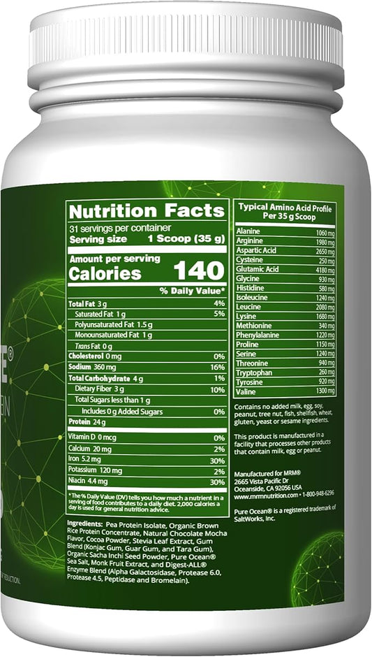 MRM Nutrition Veggie Elite Performance Protein | Chocolate Mocha Flavored| Plant-Based Protein| Easy to Digest | with BCAAs| Vegan + Gluten-Free | Clinically Tested| Digestive enzymes | 30 Servings