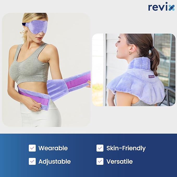REVIX Microwave Heating Pads for Back, Heated Neck Shoulder Wrap Microwavable with Moist Heat, Heated Eye Mask, Warm Compress, Neck & Shoulders and Back, Set of 3
