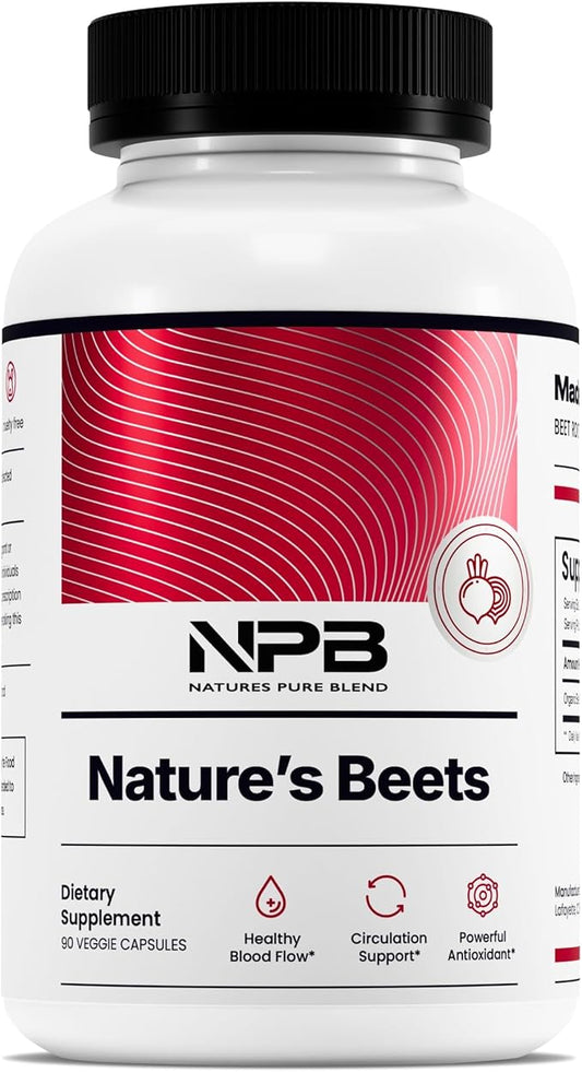 Nature's Pure Blend Organic Beet Root Powder 90 Capsules – Beet Root Capsules & Beets Supplements for Circulation – L Arginine – Nitric Oxide Supplements