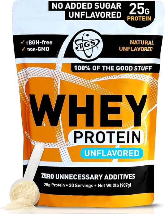 100% Whey Protein Powder Unflavored, Unsweetened for Men & Women - Clean, Natural, No Artificial Ingredients - 2lb, Soy Free, No Gluten, Keto, Low Carb - Post Workout Muscle Growth