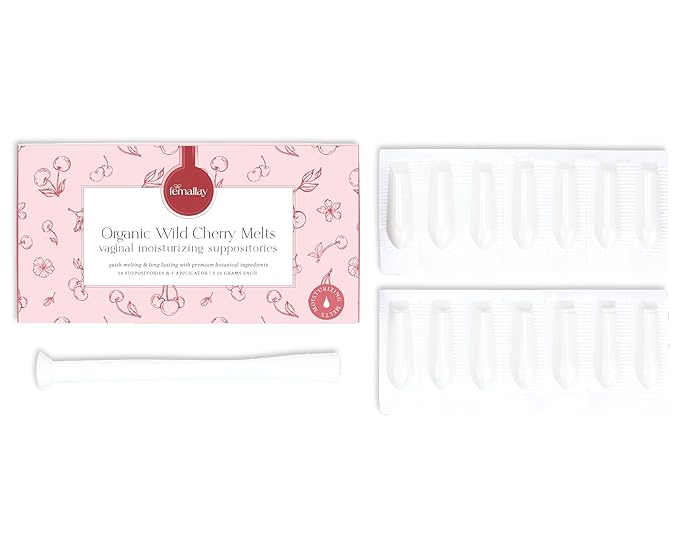 Femallay Organic Vaginal Moisturizing Suppository Melts - 100% Natural Suppositories for Vaginal Odor and Dryness Relief, Ultra-Hydrating Fast-Acting Comfort (Wild Cherry)
