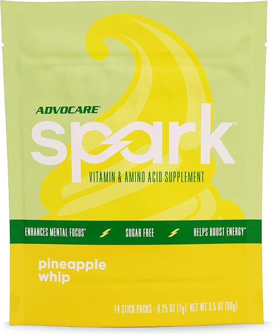 AdvoCare Spark Vitamin & Amino Acid Supplement - Focus & Energy Drink Powder Mix with Vitamin A, B-6, C & E - Also Includes L-Carnitine & L-Tyrosine - Pineapple Whip, 14 Stick Packs