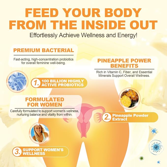 Premium Feminine Balance Gummies – 2 Pack, Probiotic + Enzyme Blend for Digestive, Hormone & PH Balance, Pineapple Flavor, 120 Gummies