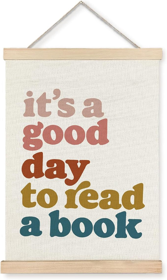 Yomisex Book Reading Wall Art Poster, Reading Nook Corner Decor, Library Decor, It's a Good Day to Read a Book Bookish Canvas Prints Wall Art Framed for Classroom Home Decor, 12x16 Inch