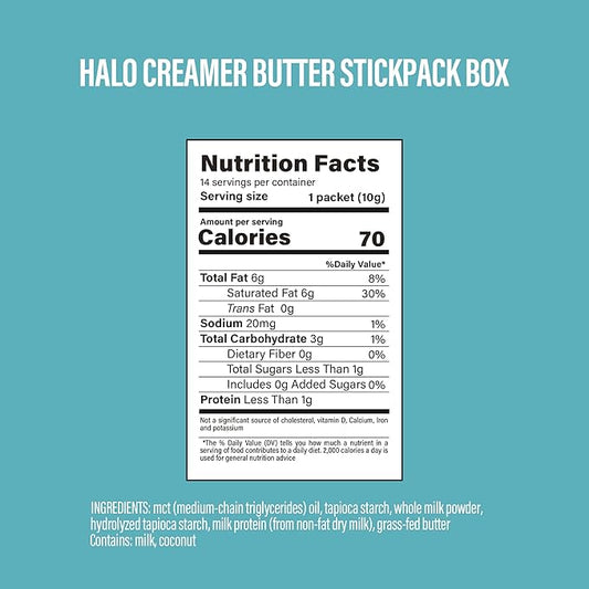 BUBS Naturals Halo MCT Oil Powder, 10g Travel Packets Functional Keto Coffee Creamer with MCT Oil & Grass-Fed Butter Unflavored Powder, Includes 14 Packets