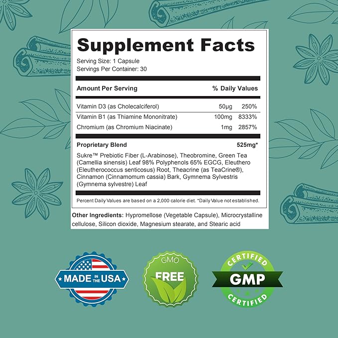 Gluco6 Herbal-Based Solution Supplement | 525mg 30 Powder Capsules - 6 Month Supply | Plant Ingredients - Non GMO - Made in USA - 6 Pack