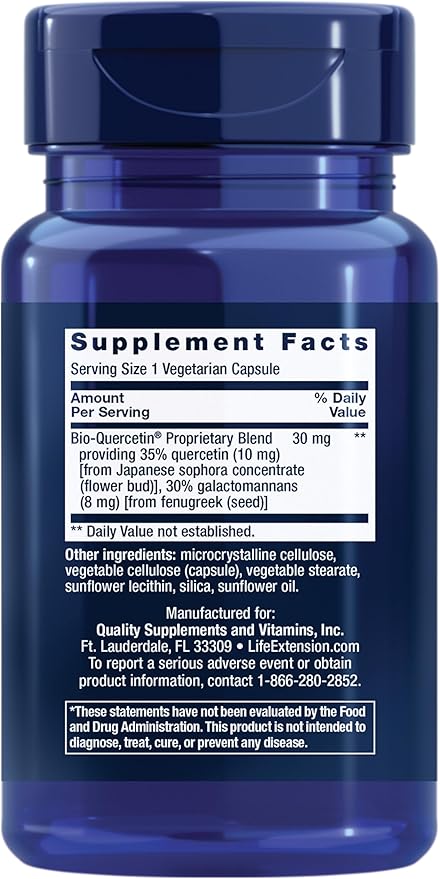 Life Extension Bio-Quercetin, Immune Health Supplement, Heart Health Support, Gluten Free, Non-GMO, Vegetarian, 30 Capsules