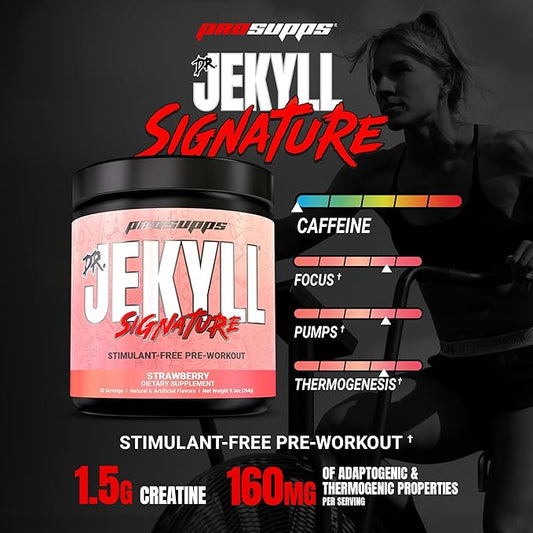 PROSUPPS Dr. Jekyll Signature Pre Workout Powder with Creatine - Stim-Free Preworkout Supports Muscle Volume & Endurance - Caffeine-Free Gym & Fitness Supplements (Strawberry, 30 Servings)