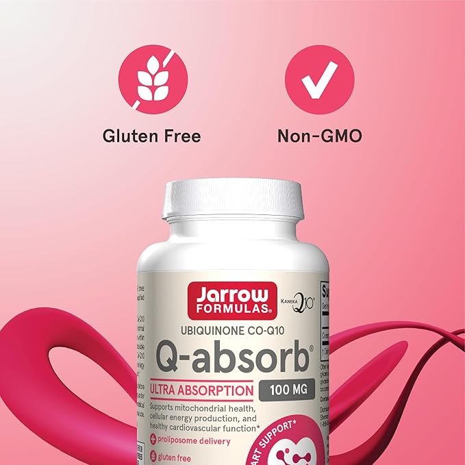 Jarrow Formulas Q-absorb Ubiquinone Co-Q10 100 mg, Dietary Supplement, Antioxidant Support for Mitochondrial Health, Cellular Energy Production and Cardiovascular Health, 60 Softgels, 60 Day Supply