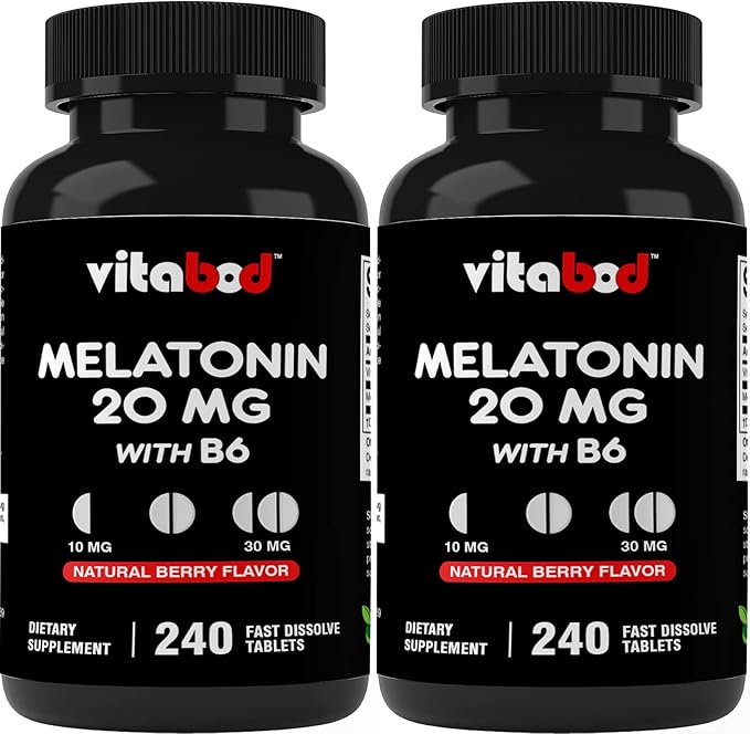 Melatonin 20 mg - 240 Fast Dissolve Tablets - Drug Free - Natural Berry Flavor - Vegetarian, Non-GMO, Gluten Free 240 Count (Pack of 2)