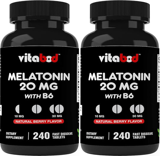 Melatonin 20 mg - 240 Fast Dissolve Tablets - Drug Free - Natural Berry Flavor - Vegetarian, Non-GMO, Gluten Free 240 Count (Pack of 2)