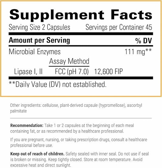 Integrative Therapeutics Lipase Concentrate-HP - Enzyme Supplement for The Digestion of Fats - Nutrient Absorption & GI Tract Health Support* - Dairy-Free & Vegan - 90 Count (45 Servings)