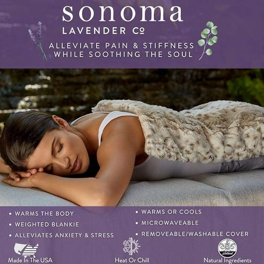 Sonoma Lavender Aromatherapy Eucalyptus Spa Blanket with Flaxseed, Hot/Cold Microwaveable Blanket for Soothing Muscles, Removable Washable Cover (44"x18", Eucalyptus, Silver Fox)