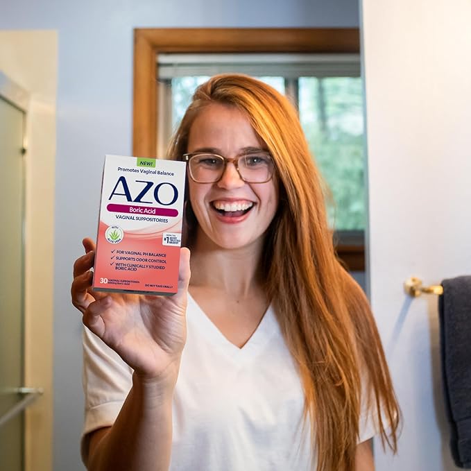 AZO Boric Acid Vaginal Suppositories, Helps Support Odor Control and Balance Vaginal PH with Clinically Studied Boric Acid, Non-GMO, 30 Count (Pack of 2)