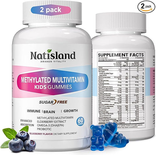 Kids Methylated Multivitamin - Chewable Multivitamin for Kids & Teens 4+, With L Methylfolate, Vegan Omega-3, Zinc, Probiotics & Elderberry, Immune Support, Brain Health, MTHFR Supplement, 2PC