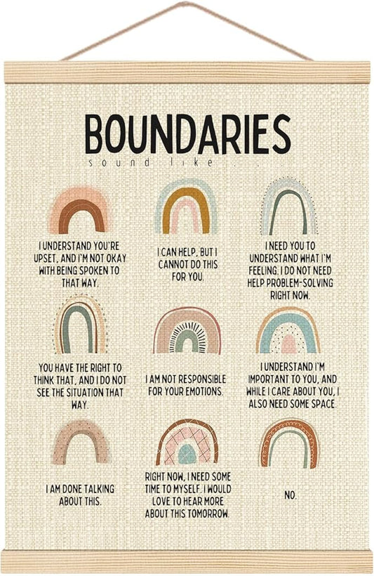 HKTZM Boundaries Sound Like Mental Health Poster Hanger Frame 12.5×17 Inch, Mental Health Boho Rainbow Hanging Wall Art Decor for Classroom School Counselor Office Calm Down Corner
