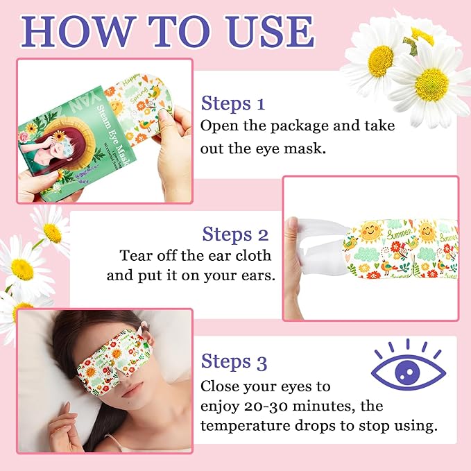 21 Pack Steam Eye Masks, Warm Eye Masks for Sleep, Comfortable Disposable Self Heated Eye Mask for Dry Eyes, Home Sleep Office Travel SPA Heated Sleep Mask for Women & Men