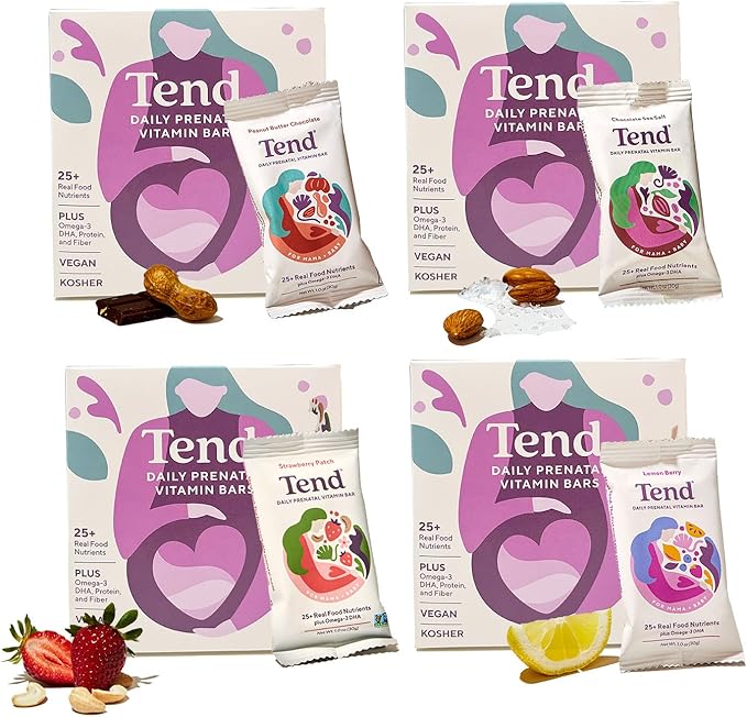 Tend Daily Best Prenatal Vitamin Bar, Made with Organic Ingredients for Pregnant & Postpartum Mothers (Variety Pack)