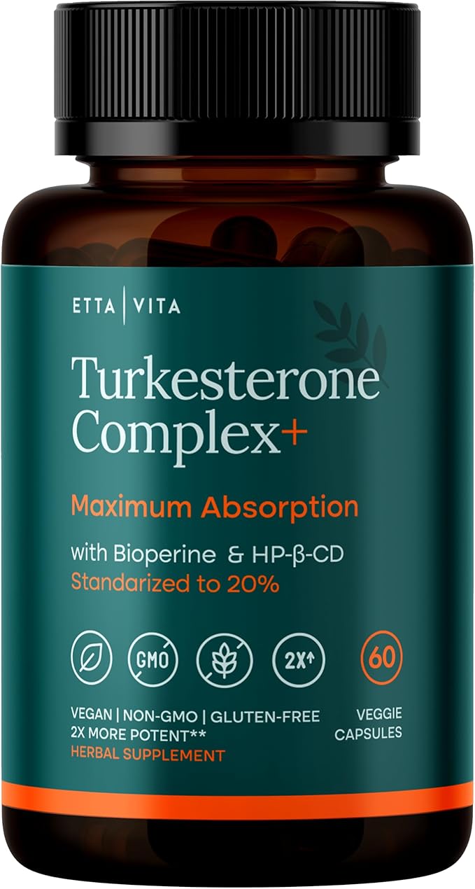 Potent Turkesterone Supplement, 2X Pure (Made in USA - 3rd Party Tested) Most Bioavailable and Natural Test Support Supplement, Supports Energy Lean Muscle Growth, Recovery and Stamina, Vegan (60ct)