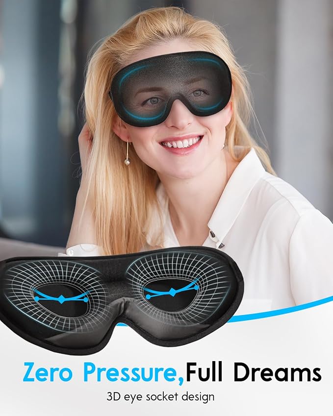Arboleaf Sleep Mask, Sleep Eye Mask, Comfort Sleeping Mask, Adjustable Fit Sleep Masks for Women, Contoured for Zero Pressure, Sleep Eye Mask for Deep Sleep, Travel Bliss, and Serene Naps, Black