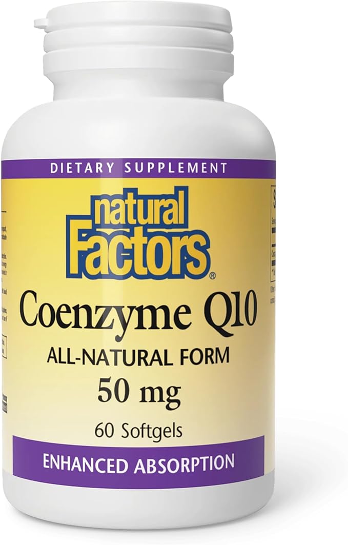 Natural Factors Coenzyme Q10 50 mg, Natural Coenzyme Q10 Supplement for Energy, Heart and Cognitive Support, 60 Softgels