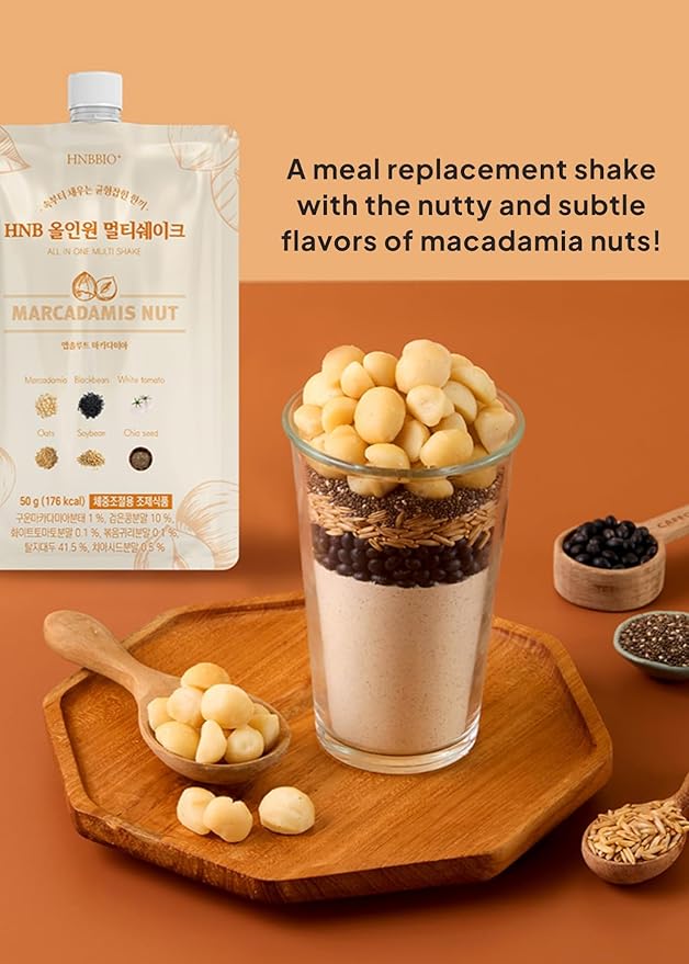 Korean Food All-In-One Multi Shake Macadamia Nut Flavor(50g*7 Packs) Dietary Fiber, Essential Amino Acids, Vitamins, 7-Day Convenient Individual Packs (12.35 oz)