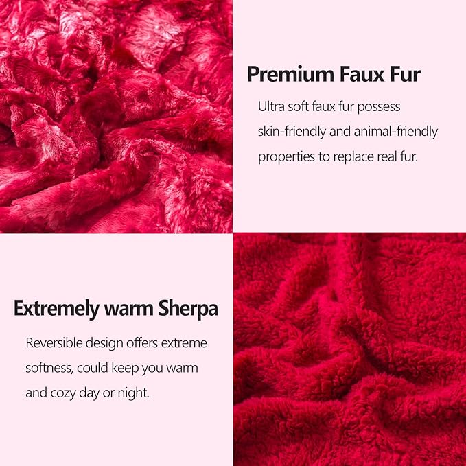 NEWCOSPLAY Super Soft Faux Fur Blanket Twin Size Tie-dye Red Sherpa Fuzzy Plush Warm Blanket for Sofa Bed (Tie-dye Red, Twin(60"x80"))