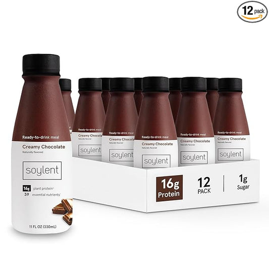 Soylent Chocolate Meal Replacement Shake, Contains 16g Complete Vegan Protein, Ready-to-Drink, 11oz, 12 Pack