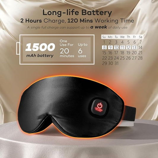 LitBear Heated Eye Mask, Silk Cordless Warm Eye Compress for Dry Eyes, Light Blocking Heat Eye Mask for Women Men, Soft Eye Heating Pad for Dry Eyes, Travel, Rechargeable, Washable Cover (Black)
