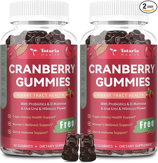 2 Pack Vegan Cranberry Gummies with D-Mannose, Probiotic & Vitamin C & Uva Ursi - Women Urinary Tract Health & Immune Support -Suger Free Cranberry Supplements for Women - 120 Count