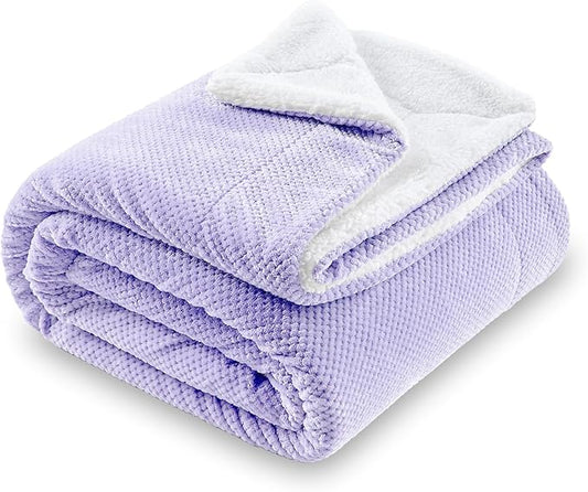 SOCHOW Waffle Sherpa Fleece Throw Blanket, Super Soft Fuzzy Warm, Lightweight Fluffy Reversible Plush Blanket for Bed Sofa Couch, 60 x 80 Inches Lilac