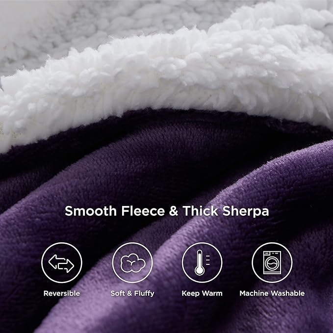 Bedsure GentleSoft Sherpa Fleece Throw Blanket for Couch - Thick and Warm, Soft Fuzzy Plush Throw Blanket for Winter, Purple, 50x60 Inches